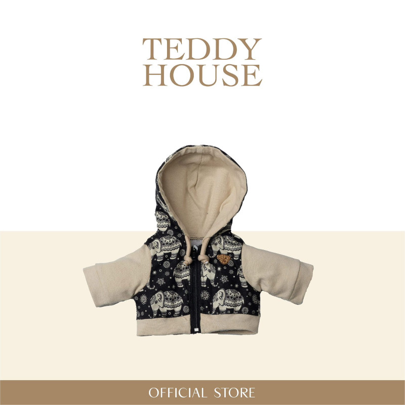 Siam Elephant Series : Black elephant-patterned hoodie 10 Inch