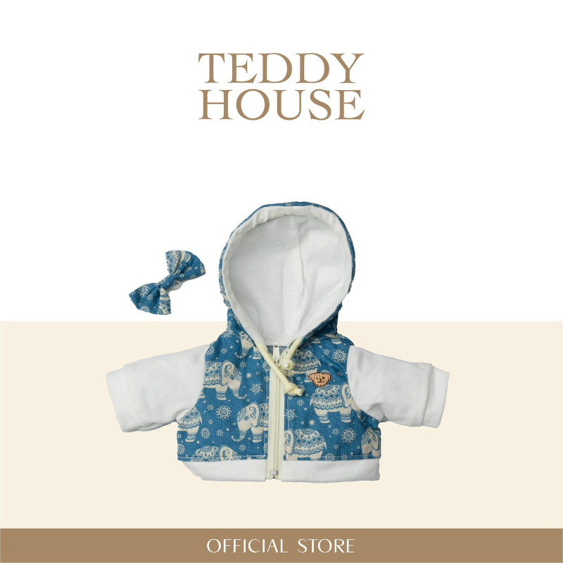 Siam Elephant Series : Blue elephant-patterned hoodie 10 Inch