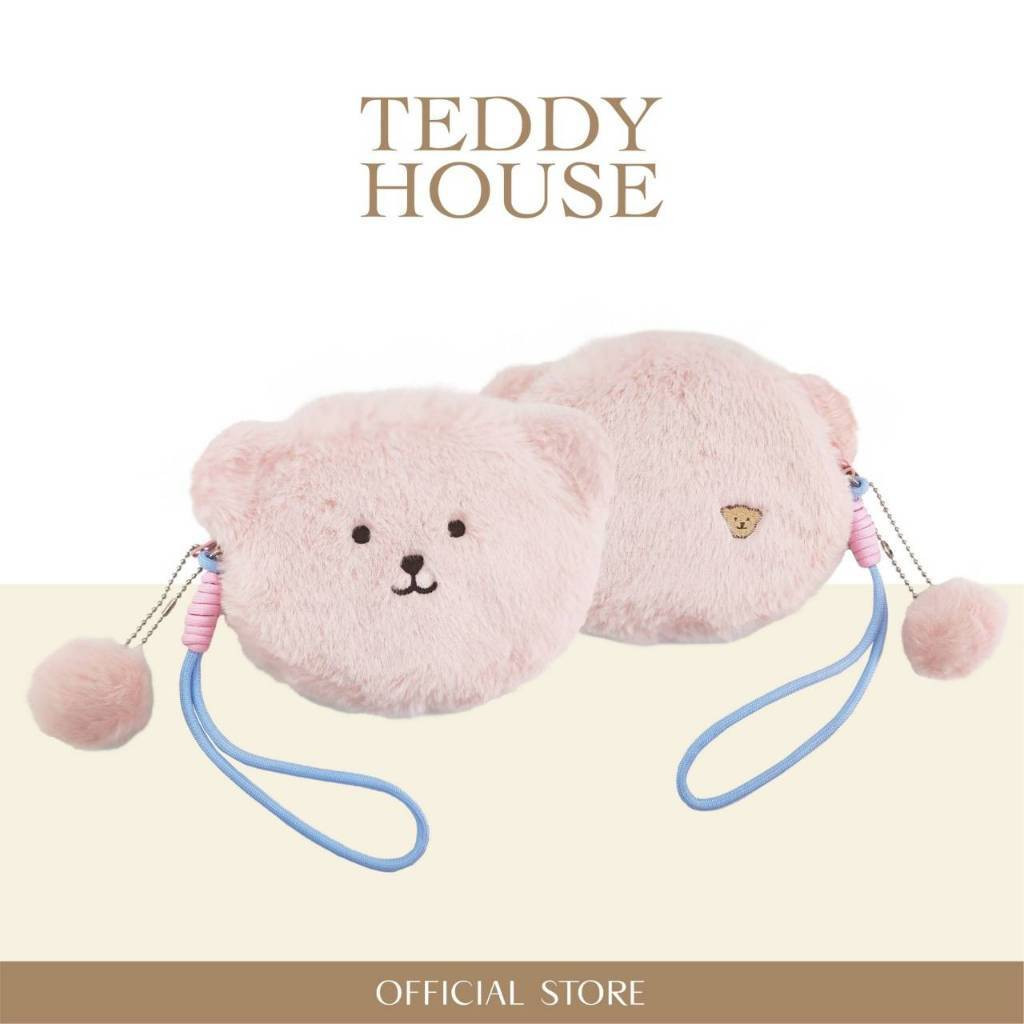 Fluffy Teddy Pouch : Pink, The cutest bear pouch with ultra-soft fur and a handy wrist strap for easy carrying! 🐻