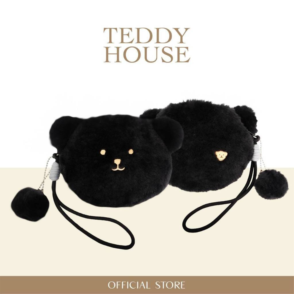 Fluffy Teddy Pouch : Black, The cutest bear pouch with ultra-soft fur and a handy wrist strap for easy carrying! 🐻